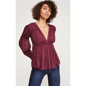 Free People Romantic Day Dreaming Plum Top Blouse Balloon Sleeve Size Medium